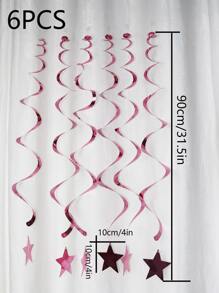 6入組星星細節懸掛漩渦裝飾派對用粉色金屬塑料螺旋懸掛裝飾 - 粉色 - 查看 3