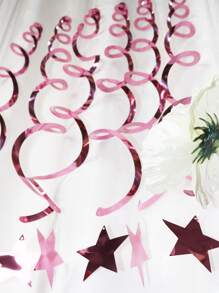 6入組星星細節懸掛漩渦裝飾派對用粉色金屬塑料螺旋懸掛裝飾 - 粉色 - 查看 5