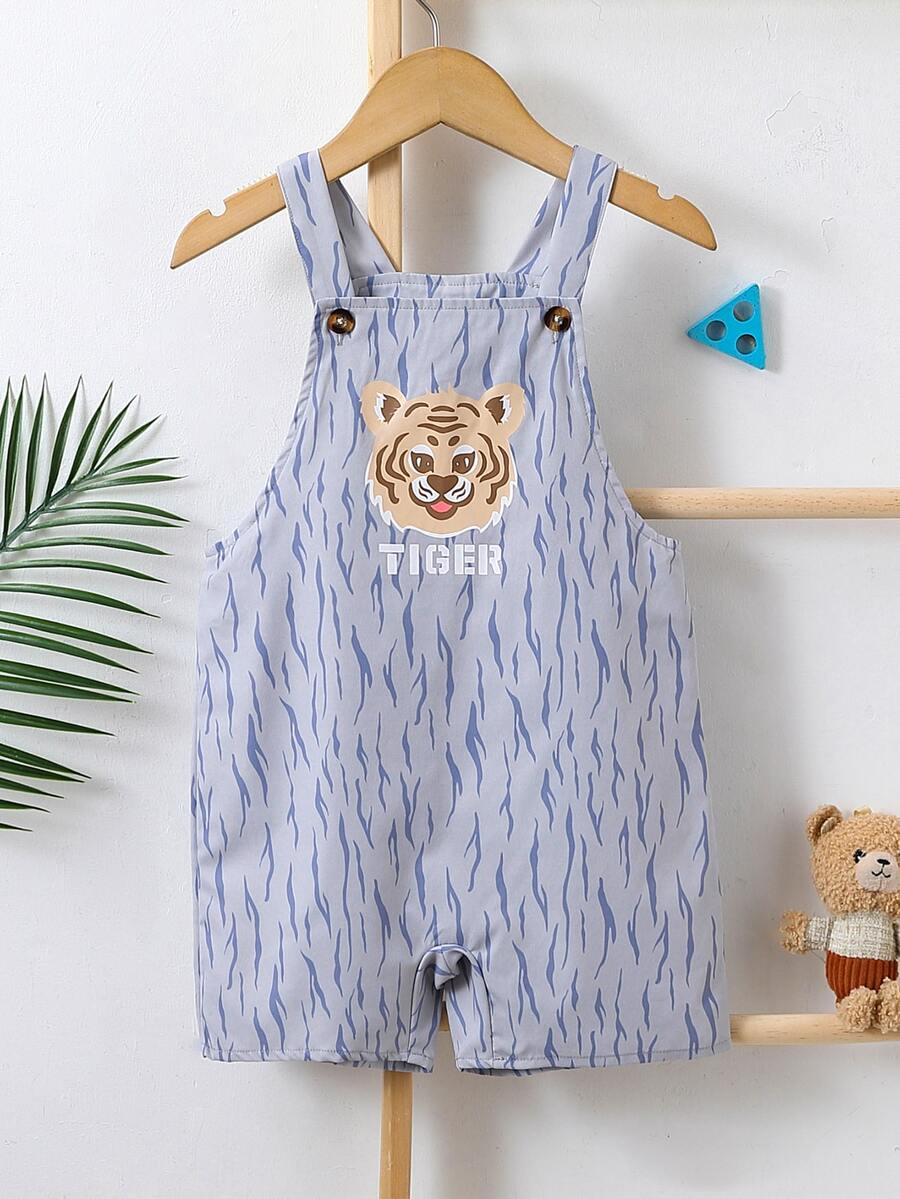 小男童老虎和字母圖案背帶連體短褲