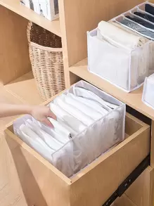 1入組撞色裝訂衣服收納盒家用多格褲子收納盒 - 白色 - 查看 1