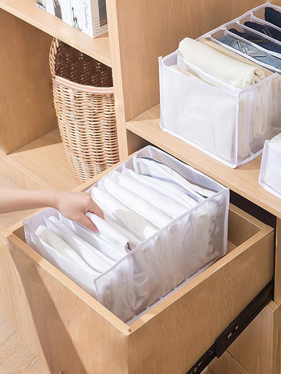 1入組撞色裝訂衣服收納盒家用多格褲子收納盒 - 白色 - 查看 1