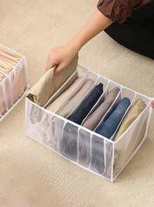 1入組撞色裝訂衣服收納盒家用多格褲子收納盒 - 白色 - 查看 2