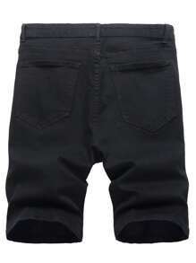 Manfinity Hombres Shorts mezclilla bermuda desgarro crudo - Negro - Ver 2