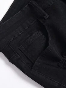 Manfinity Hombres Shorts mezclilla bermuda desgarro crudo - Negro - Ver 6