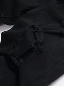 Manfinity Hombres Shorts mezclilla bermuda desgarro crudo - Negro - Ver 7