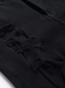 Manfinity Hombres Shorts mezclilla bermuda desgarro crudo - Negro - Ver 8