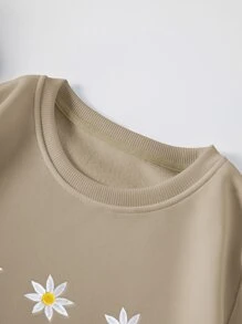 SHEIN Qutie Quần áo thể thao nữ Thêu Hoa Giải trí - Màu Khaki - Xem 4