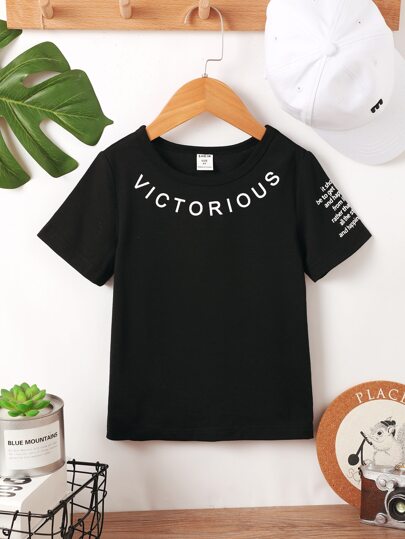 SHEIN 小男童標語圖案T恤