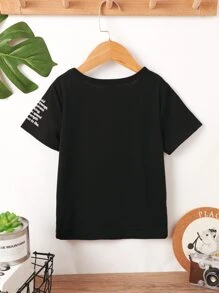 SHEIN 小男童標語圖案T恤 - 黑色 - 查看 2