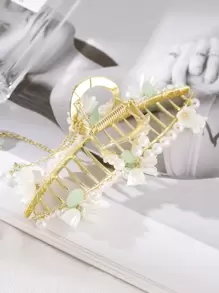 Flower & Faux Pearl Decor Hair Claw Elegant Tiaras,Hair Accessories,Claw Clips,Hair Jaw Clip,Hair Clutch Fall Winter Hair Clip For Vacation Outfits Woman