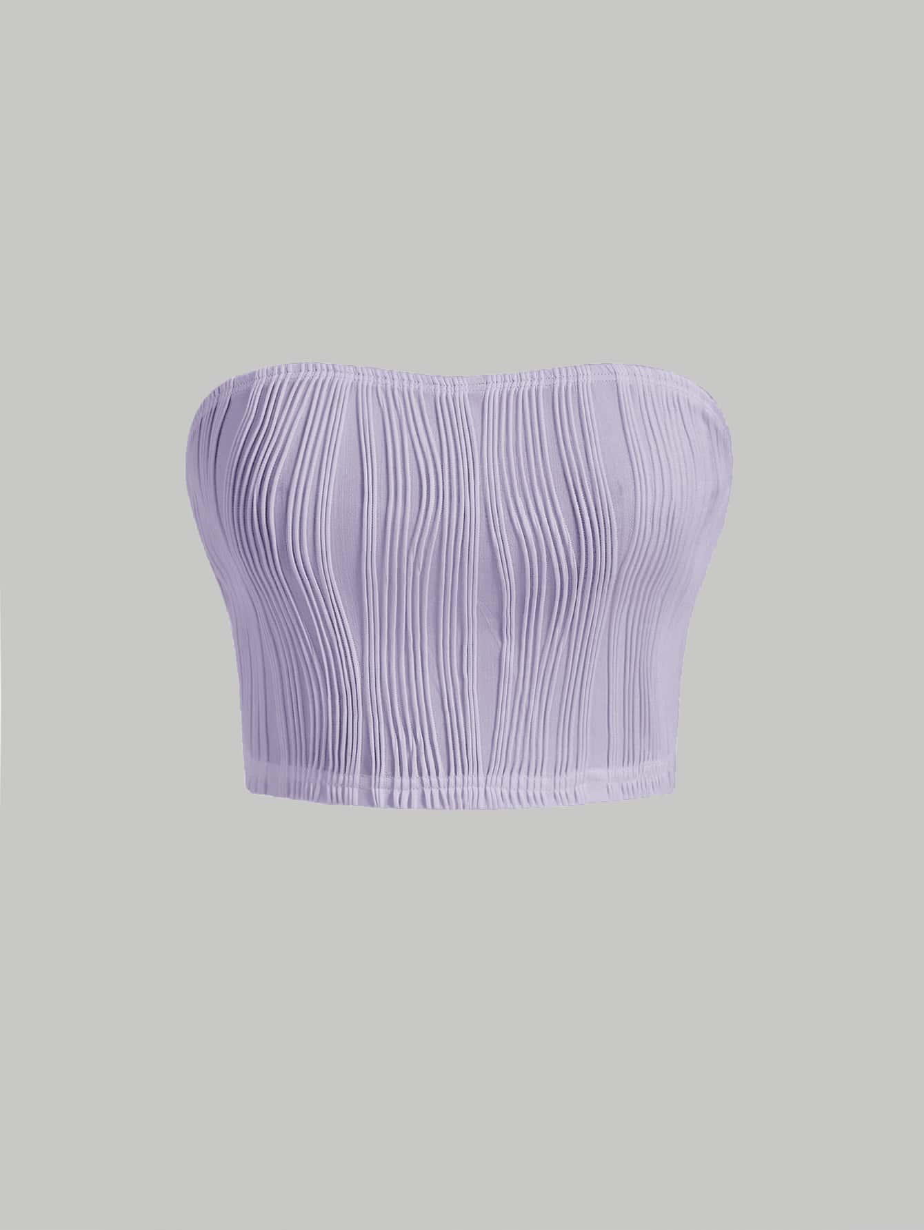 SHEIN MOD 素色紋理質感抹胸短款上衣 - 紫丁香色 - 查看 1