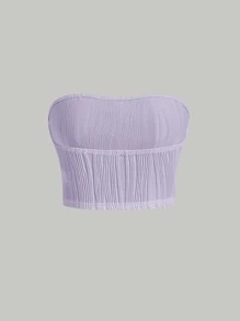 SHEIN MOD 素色紋理質感抹胸短款上衣 - 紫丁香色 - 查看 2