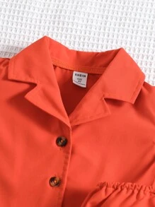 Toddler Girls Puff Sleeve Lapel Neck Shirt & Fold Pleated Shorts & Cami Top