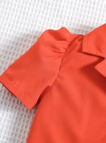 Toddler Girls Puff Sleeve Lapel Neck Shirt & Fold Pleated Shorts & Cami Top