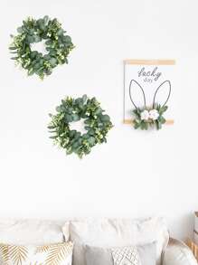 1pc Plastic Artificial Flower Hoop Wreath, Green Artificial Hanging Wall Hoop Wreath For Decoration