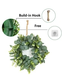 1pc Plastic Artificial Flower Hoop Wreath, Green Artificial Hanging Wall Hoop Wreath For Decoration