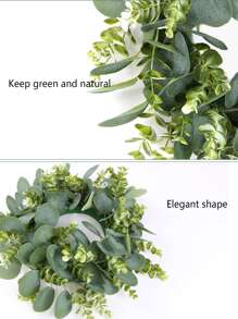 1pc Plastic Artificial Flower Hoop Wreath, Green Artificial Hanging Wall Hoop Wreath For Decoration