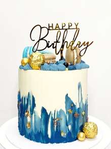 1 pieza Decoración de pasteles de plástico pastel letra dorada para de cumpleaños - Dorado - Ver 1