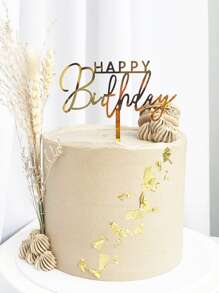 1 pieza Decoración de pasteles de plástico pastel letra dorada para de cumpleaños - Dorado - Ver 3
