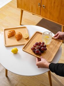 1入組竹製托盤仿木紋方形廚房餐桌托盤 - 駝色 - 查看 2