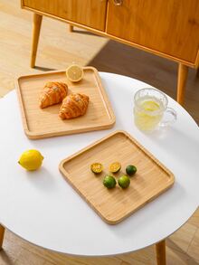 1入組竹製托盤仿木紋方形廚房餐桌托盤 - 駝色 - 查看 4