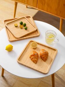 1入組竹製托盤仿木紋方形廚房餐桌托盤 - 駝色 - 查看 5