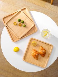 1入組竹製托盤仿木紋方形廚房餐桌托盤 - 駝色 - 查看 6