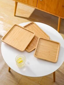 1入組竹製托盤仿木紋方形廚房餐桌托盤 - 駝色 - 查看 7