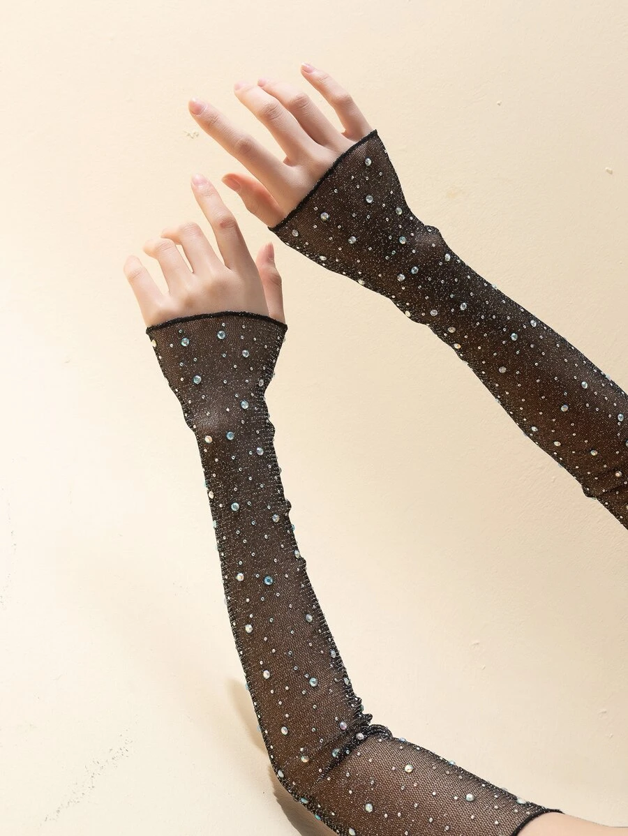 Rhinestone Decor Arm Sleeves - Black - View 1