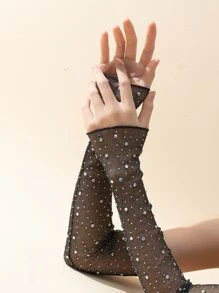 Rhinestone Decor Arm Sleeves - Black - View 3