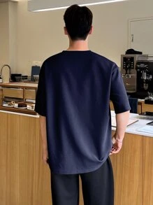 DAZY 男士標語圖案落肩T恤 - 藏蓝色 - 查看 2