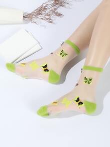 Butterfly Pattern Crew Socks - Multicolor - View 1
