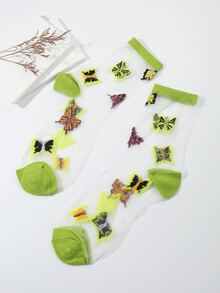 Butterfly Pattern Crew Socks - Multicolor - View 2