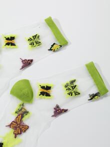 Butterfly Pattern Crew Socks - Multicolor - View 3