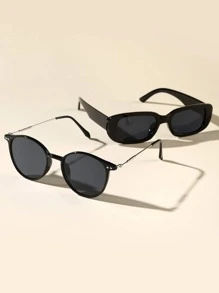 2 pares Gafas de sol de marco geométrico - Negro - Ver 1