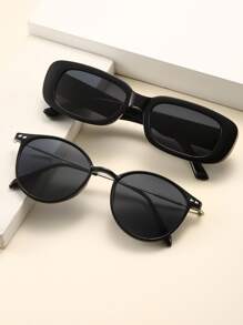 2 pares Gafas de sol de marco geométrico - Negro - Ver 2