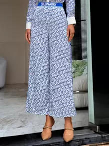 Sollinarry 滿版印花斜口袋闊腿褲