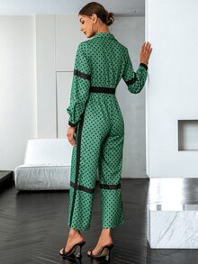 Sollinarry Geo Print Contrast Trim Shirt Jumpsuit - Green - View 2