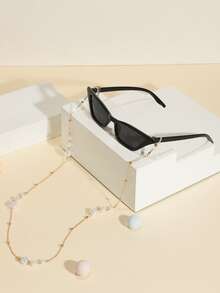 貓眼墨鏡配眼鏡鏈 - 黑色 - 查看 2