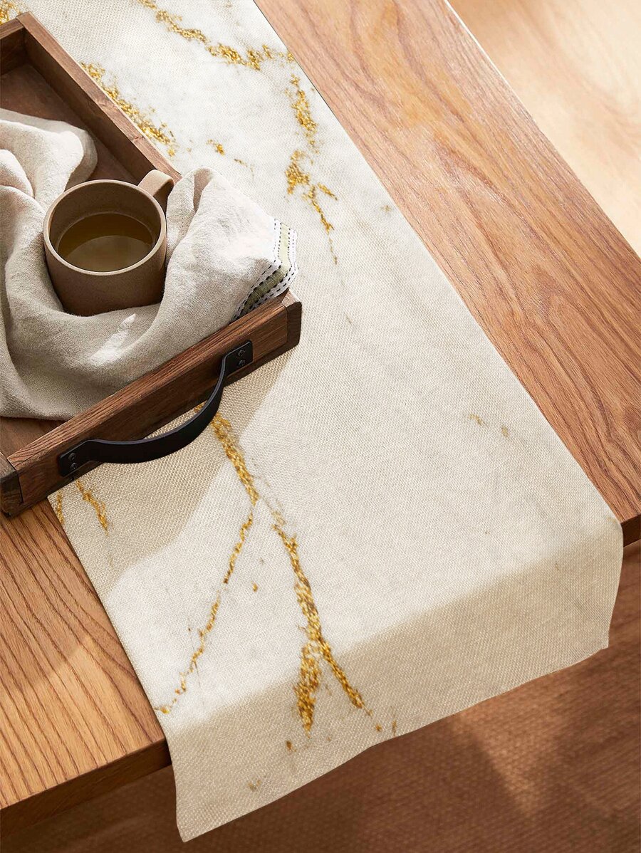 1pc Polyester Table Runner, Nordic Marble Pattern Kitchen Table Runner For Dining Table - Multicolor - View 1