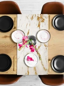 1pc Polyester Table Runner, Nordic Marble Pattern Kitchen Table Runner For Dining Table - Multicolor - View 4
