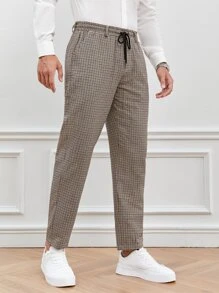 GENTILAND Men Plaid Drawstring Waist Pants - Multicolor - View 1