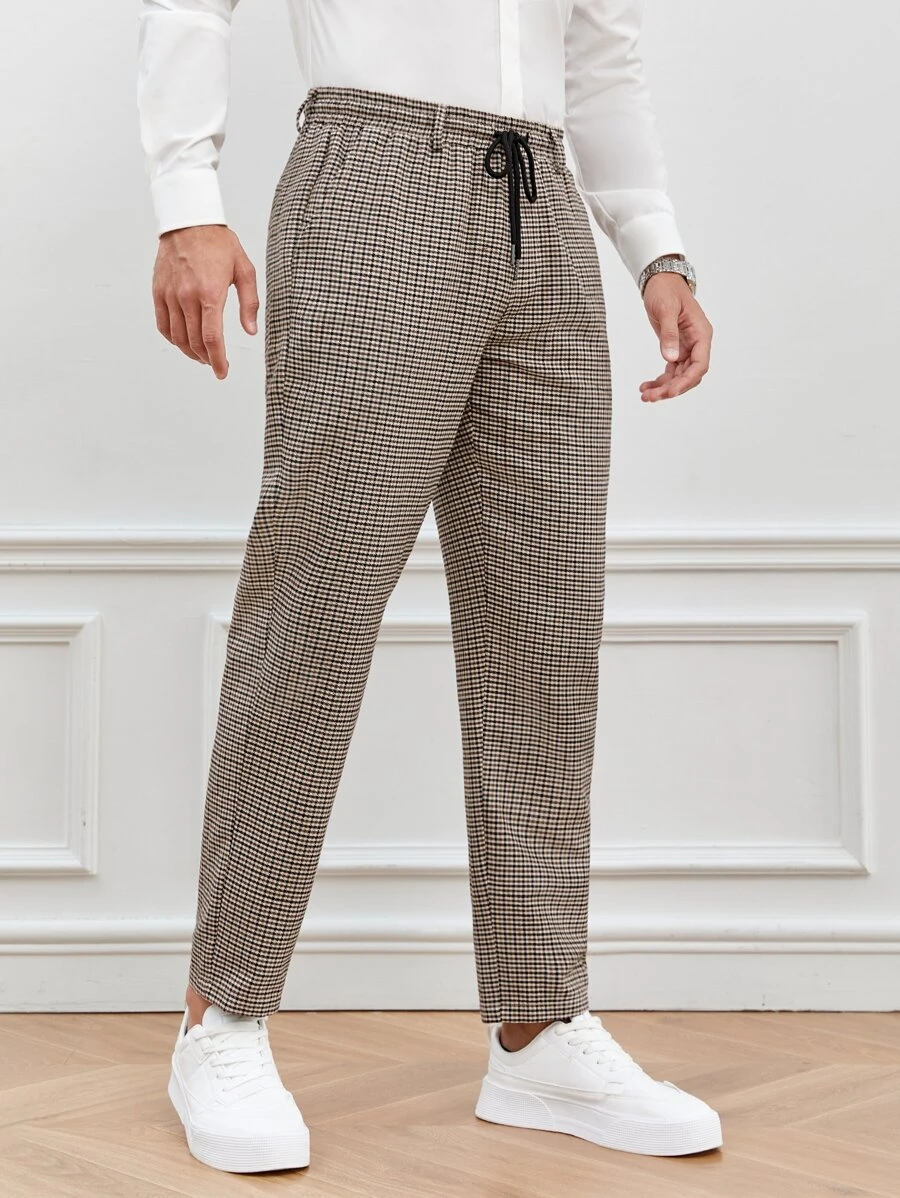 GENTILAND Men Plaid Drawstring Waist Pants - Multicolor - View 1