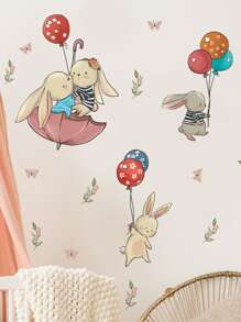 1pc PVC Wall Sticker, Cartoon Rabbit & Balloon Pattern Wall Decal For Kids' Bedroom - Multicolor - View 1