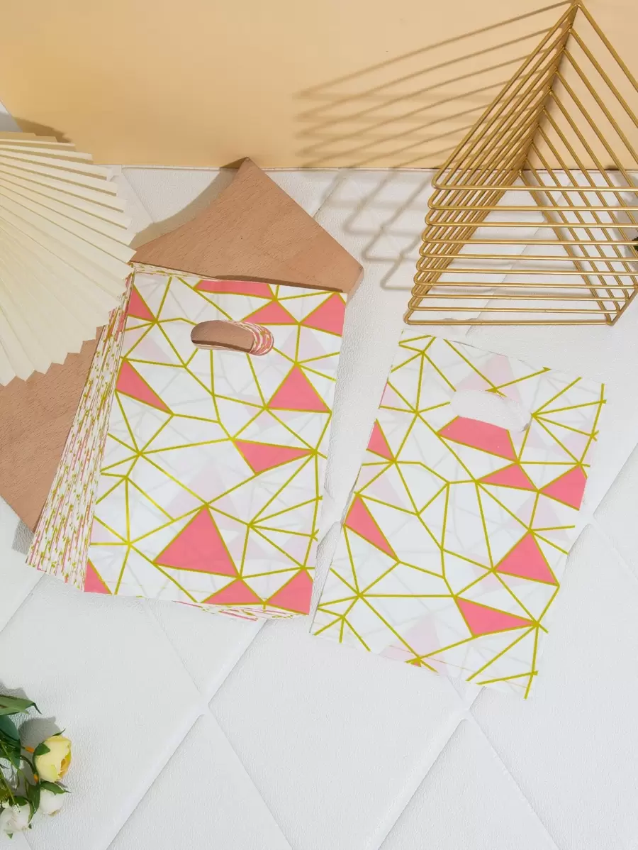 50pcs 30x20cm Plastic Gift Bag, Minimalist Geometric Pattern Reusable Gift Bag For Gift Wrapping - Multicolor - View 1