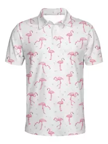 NITAGUT Men Flamingo Print Polo Shirt - White - View 1