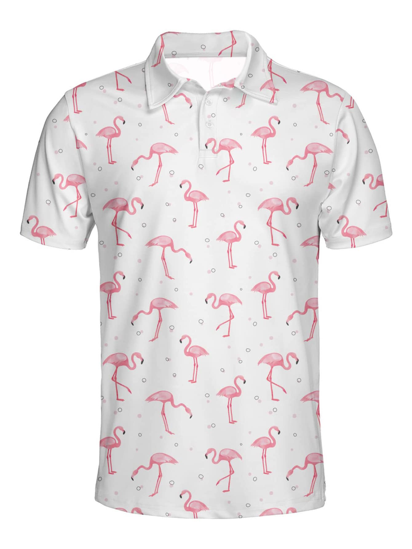 NITAGUT Men Flamingo Print Polo Shirt - White - View 1