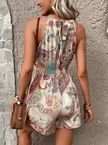 Breezaya Floral & Paisley Print Halter Romper - Khaki - View 2