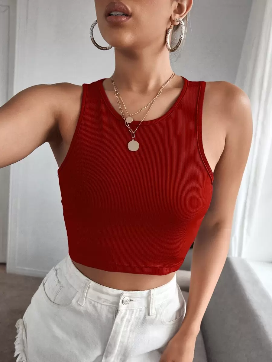 SHEIN EZwear 素色羅紋針織短款背心