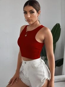 SHEIN EZwear 素色羅紋針織短款背心